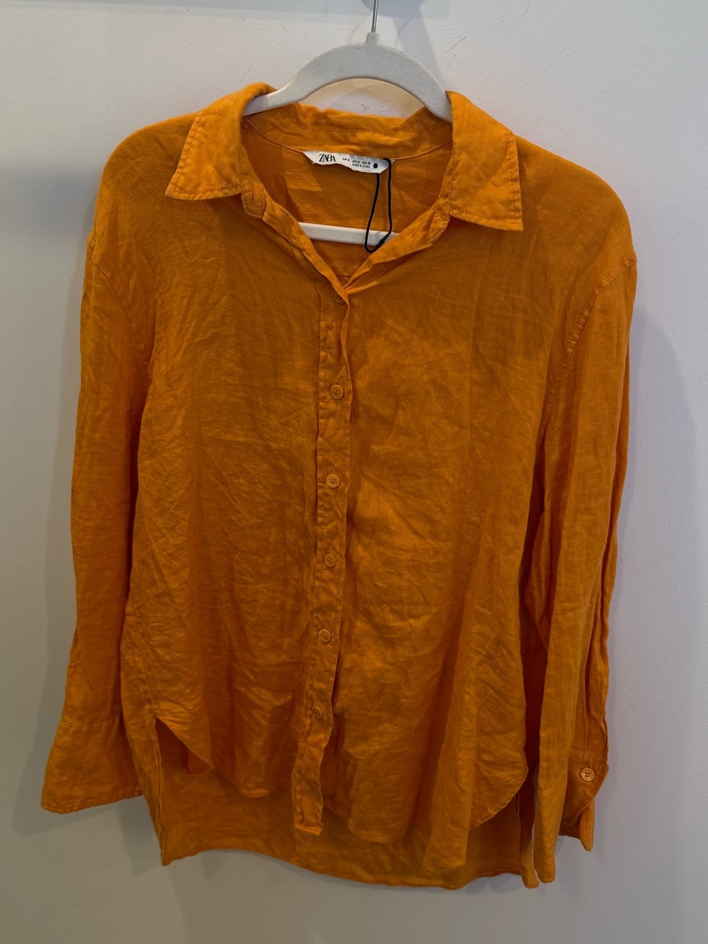 Zara Bright Orange Linen Button-Down Shirt